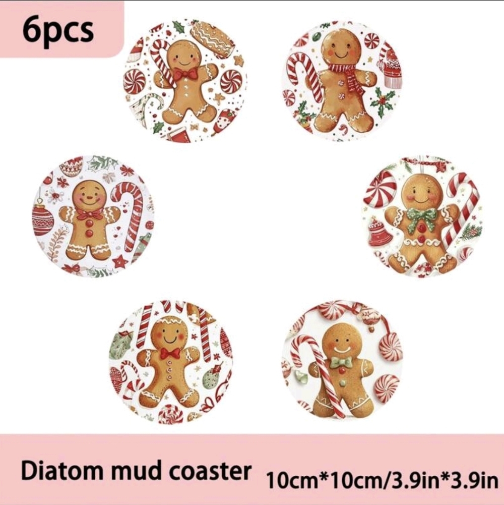 Gingerbread Rubber Coasters Set Of 6